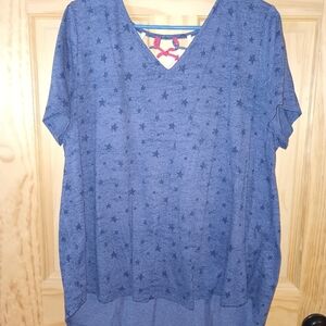 Lane Bryant Navy Star Short Sleeve Tee